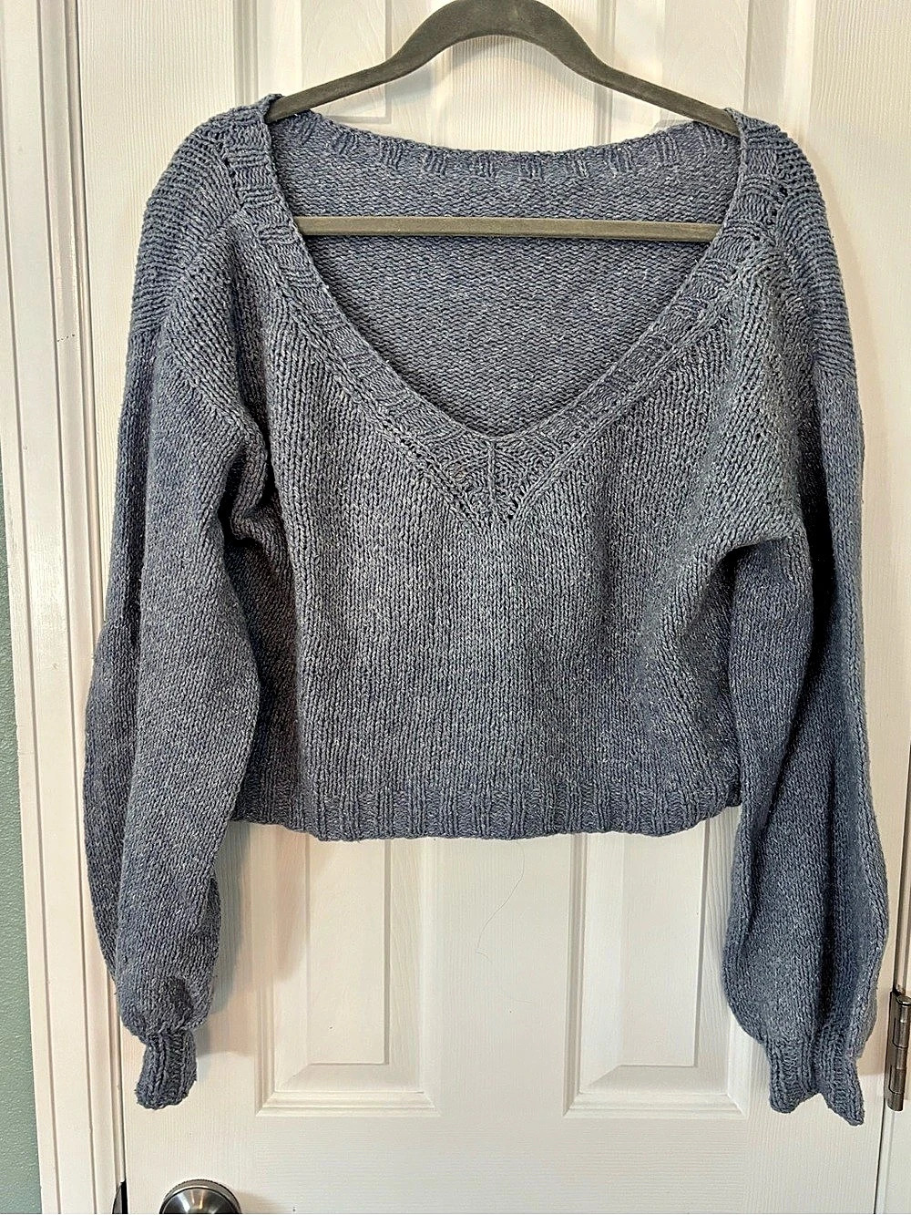 Hand knit periwinkle  V-Neck Sweater